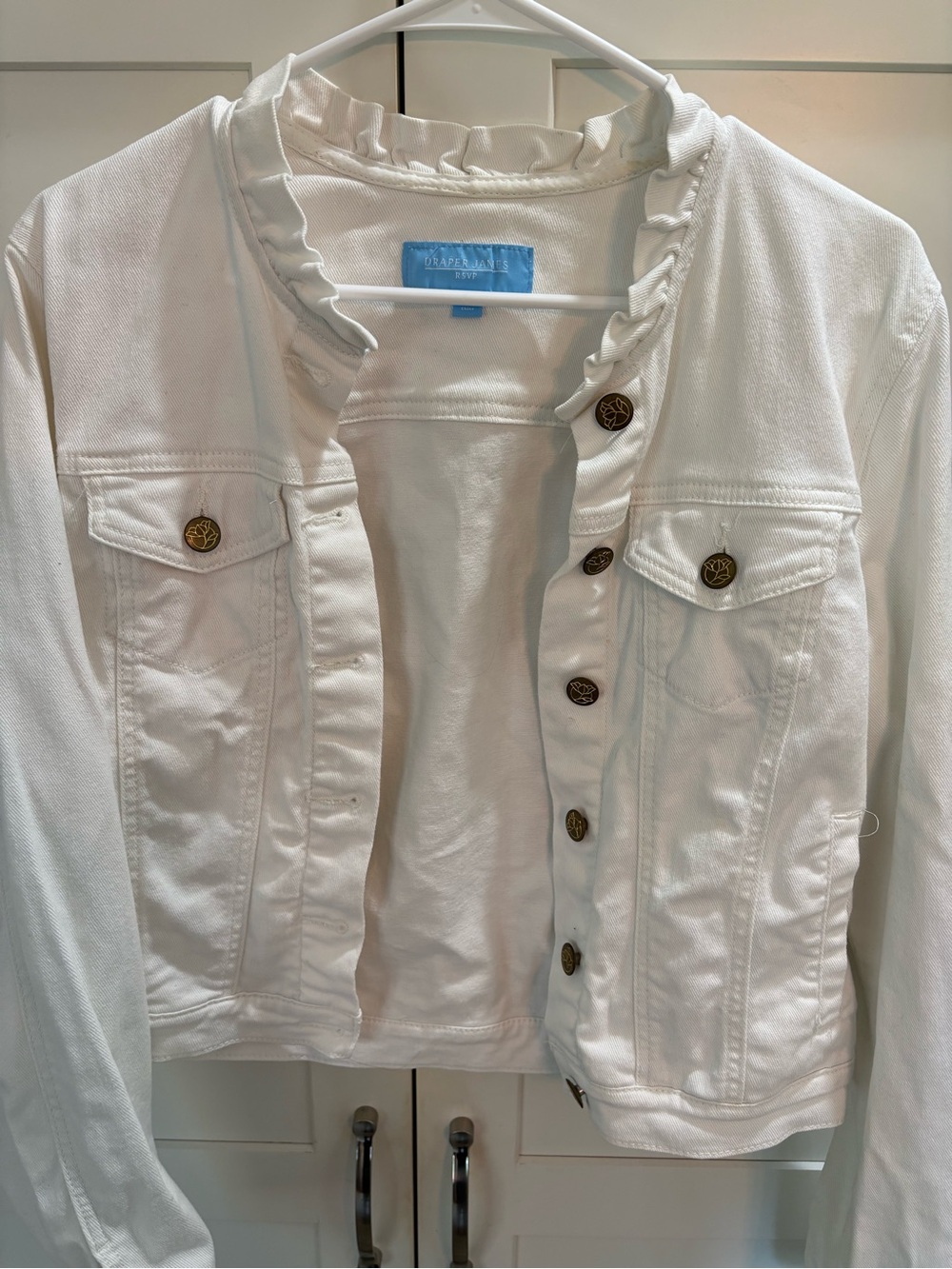 Draper James RSVP White Ruffled Collar Denim Jacket